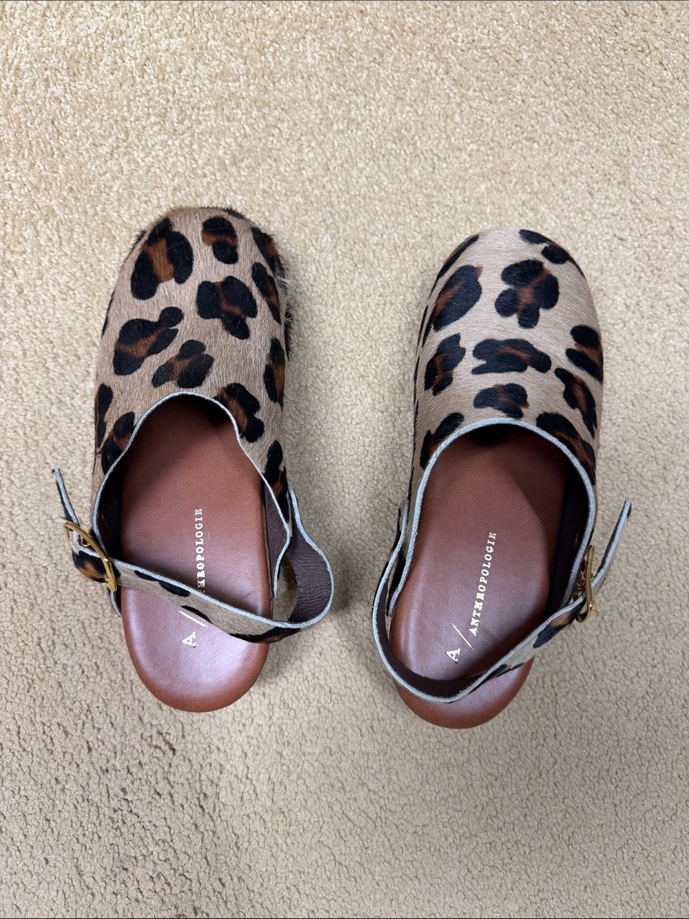 Anthropologie Leopard-Print Slingback Clogs - Tan & Black